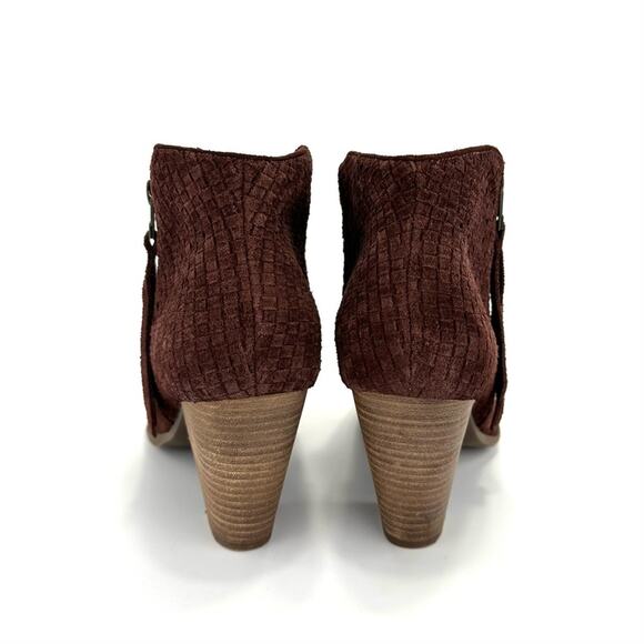 Sole Society Zada Women Red Wine Ankle Boot Size 8.5 Suede Cuban Heel Almond Toe - Picture 4 of 16